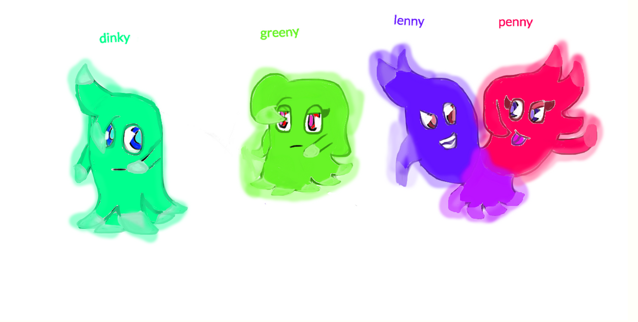 my pacman ghost ocs: dinky,greeny,lenny, and penny by 